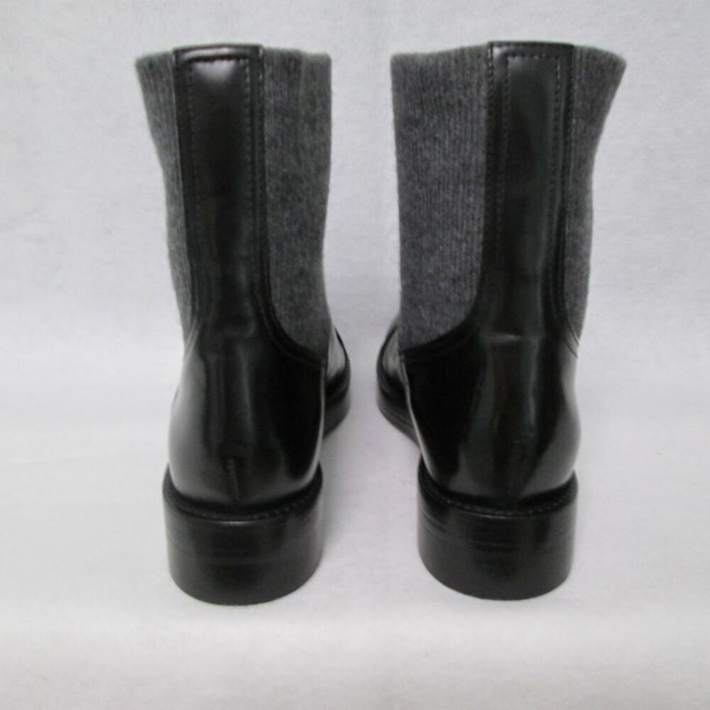 Crew Black Italian Leather Rib-Cuff Ankle Boots-Black/Gray-Various-NIB - Picture 6 of 13
